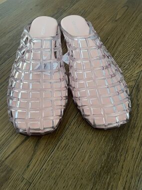 TOP Moda Pink Clear Jelly Woven Slide Mules
